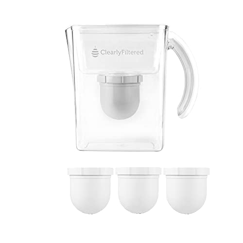 Clearly Filtered No.1 Filtered Water Pitcher for Fluoride/Water Filter Pitcher + 3 Replacement Filters, BPA/BPS-Free/Targets 365+ Contaminants Including Fluoride, Lead, BPA, PFOA