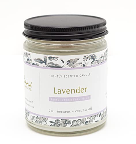 Fontana Candle Company - Lavender | Lightly Scented Candle 9 oz | Made from Beeswax and Coconut Oil | Essential Oil | Wood Wick | Long Lasting | Non Toxic Clean Burn