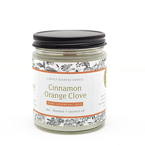 Fontana Candle Company - Cinnamon Orange Clove | Lightly Scented Candle 9 oz | Made from Beeswax and Coconut Oil | Essential Oil | Wood Wick | Long Lasting | Clean Burn and Non Toxic