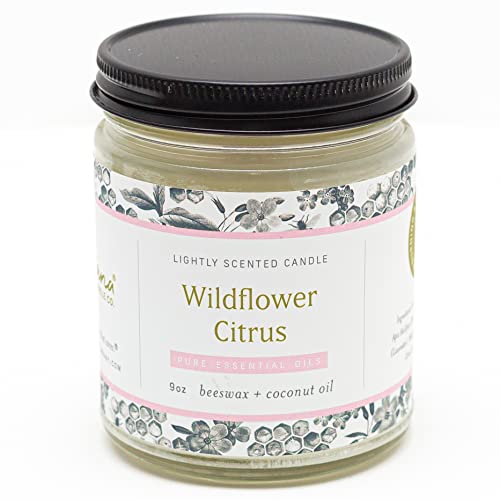 Fontana Candle Company - Wildflower Citrus | Lightly Scented Candle 9 oz | Made from Beeswax and Coconut Oil | Essential Oil | Wood Wick | Long Lasting | Non Toxic Clean Burn