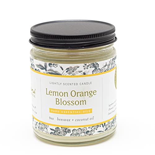 Fontana Candle Company - Lemon Orange Blossom | Lightly Scented Candle 9 oz | Made from Beeswax and Coconut Oil | Essential Oil | Wood Wick | Long Lasting | Non Toxic Clean Burn